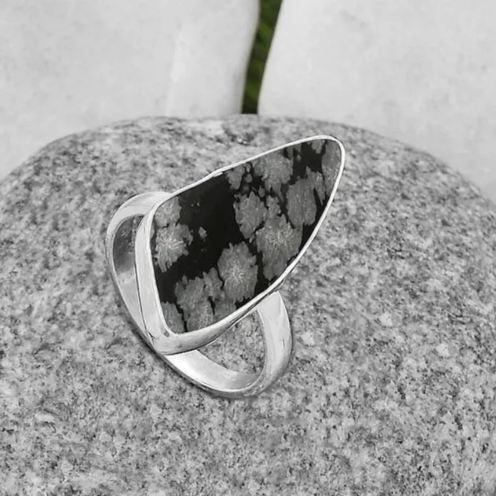 Snowflake obsidian silver rings size 7, 7 1/2 and 8 - Picture 9 of 10